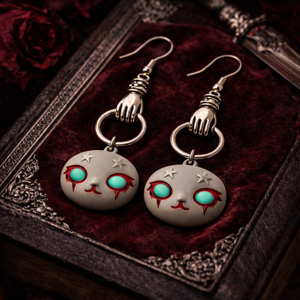 The Tragic Masquerade™ Doll Face Earrings | Gothic Dollcore | 925 Sterling Hooks
